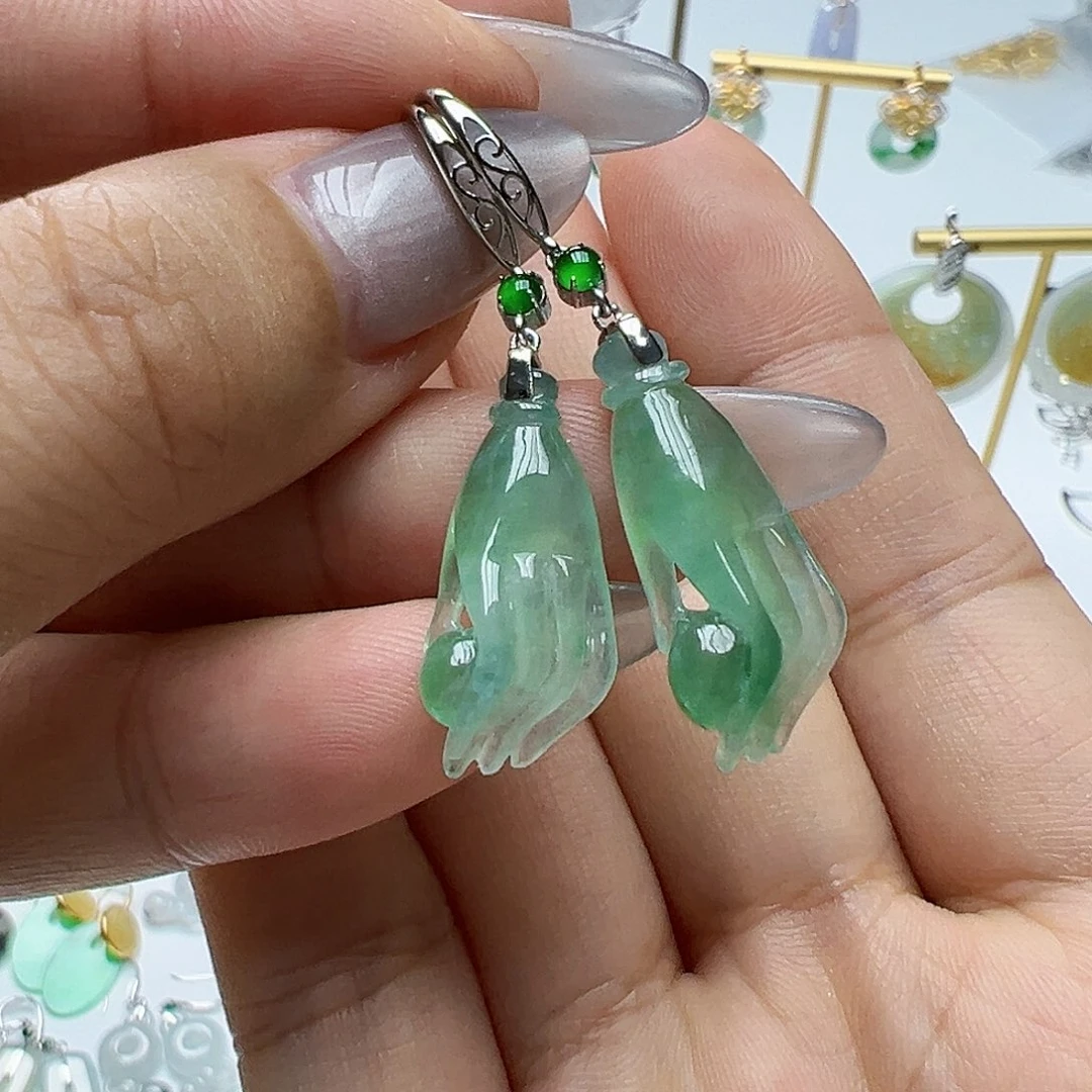 18K金镶嵌翡翠耳饰美*蛇天然缅甸A货翡翠