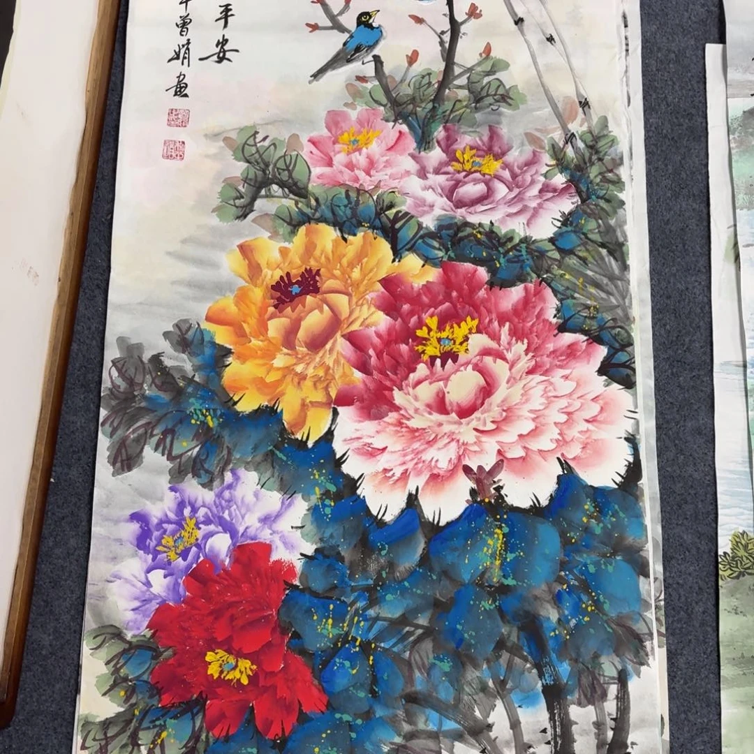 国画100×50精品牡丹画画画画