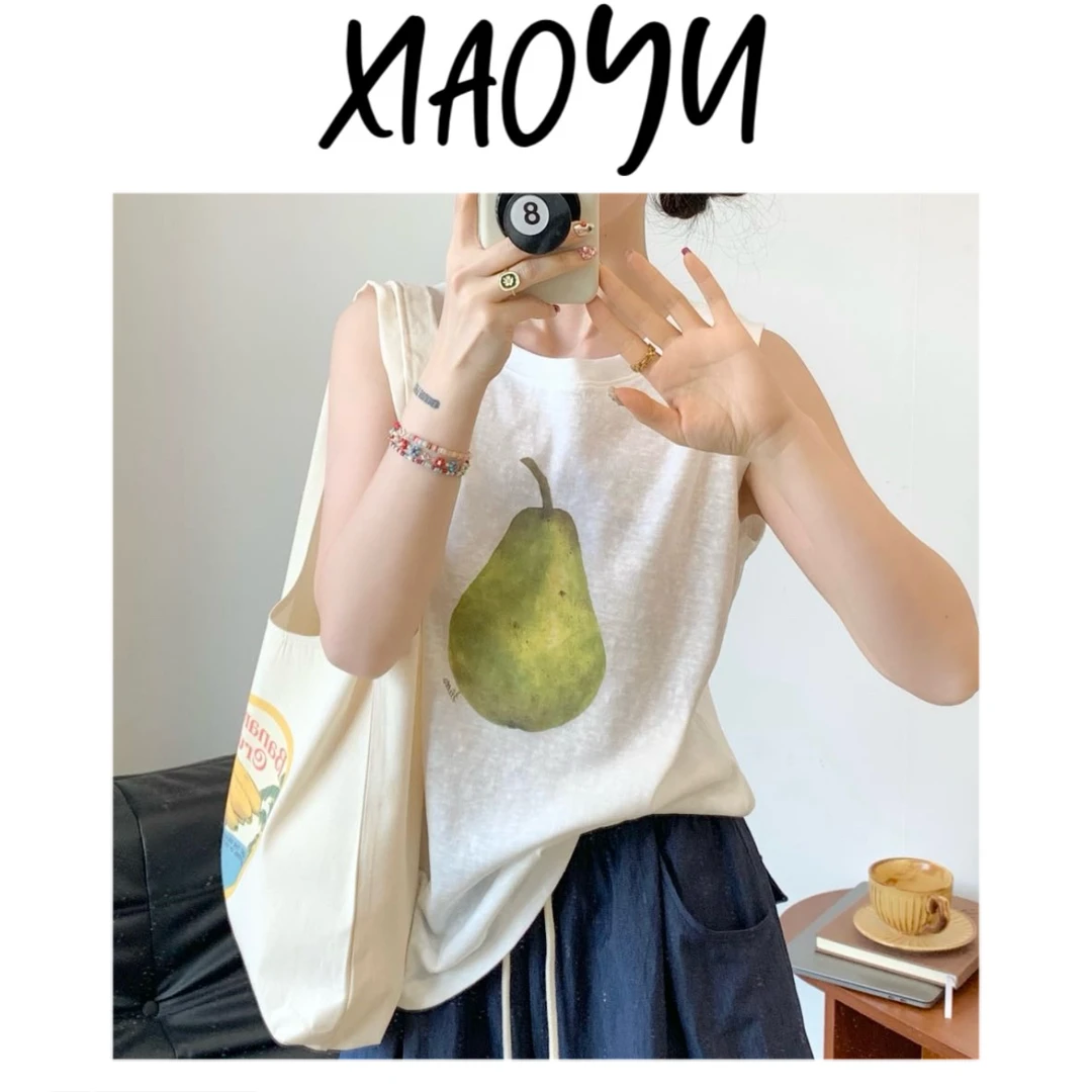 【鸭梨背心】S韩系无袖背心百搭显瘦坎肩鸭梨图案圆领无袖上衣女