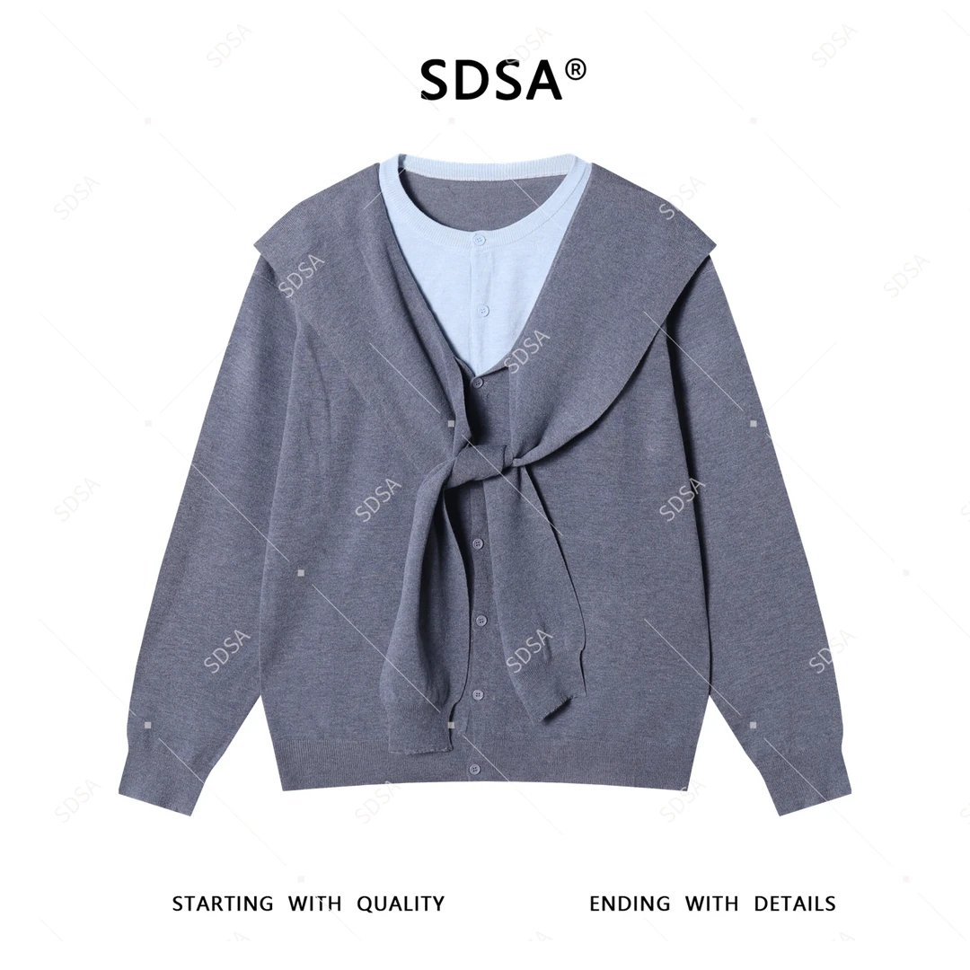 SDSA男士2025新款轻奢痞帅男装韩版撞色披肩假两件开衫针织毛衣