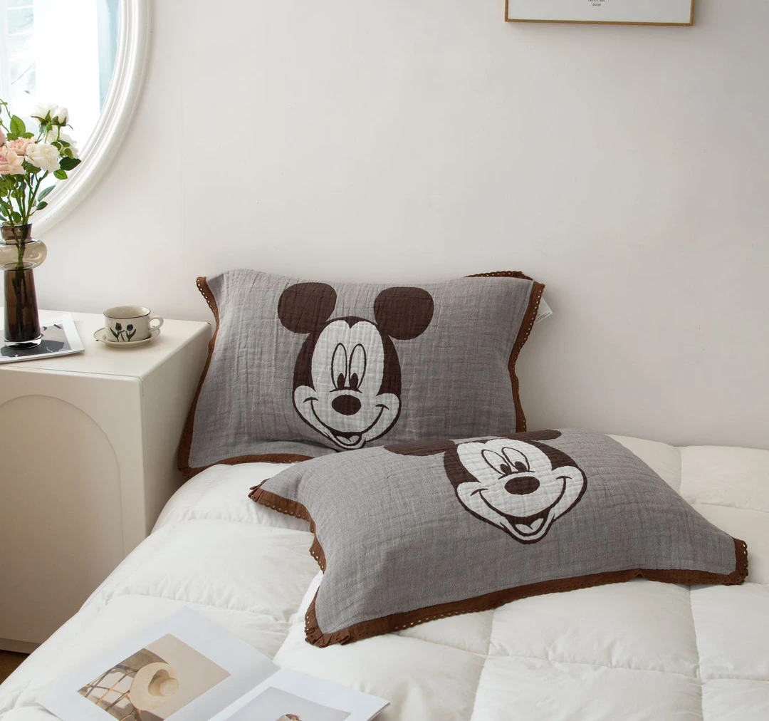 【L·W梨窝】卡通大版超软纱布全棉枕巾（一对装）