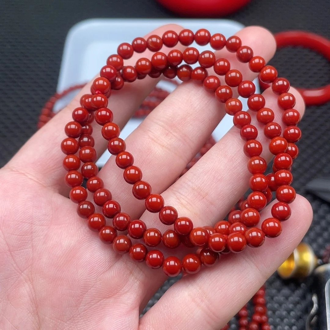 南红玛瑙5mm柿子红圆珠三圈未镶嵌