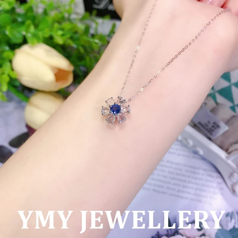MM「太阳花」18k白金蓝宝石锁骨链白色蓝宝石项链042554