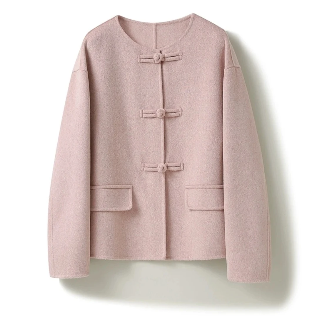 双面羊毛大衣女短款圆领新款双面羊毛大衣外套中长韩版气质89006