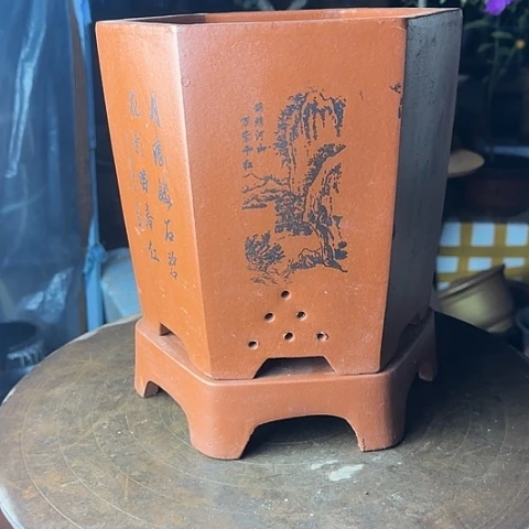 紫砂红色六角大号加拖