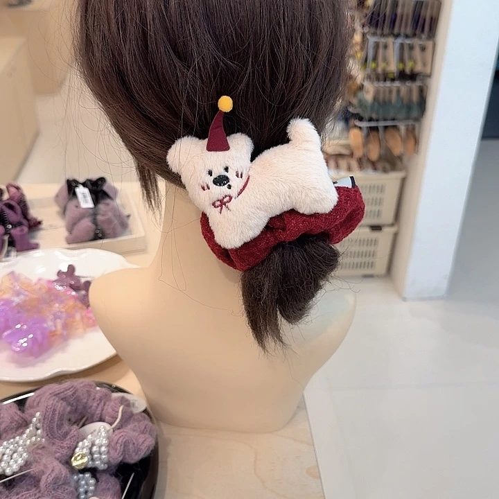 白色卡通红色亮片发圈