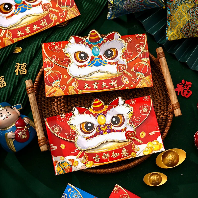 2025蛇年红包袋醒狮卡通创意春节过年通用利是封大号国潮新年红包