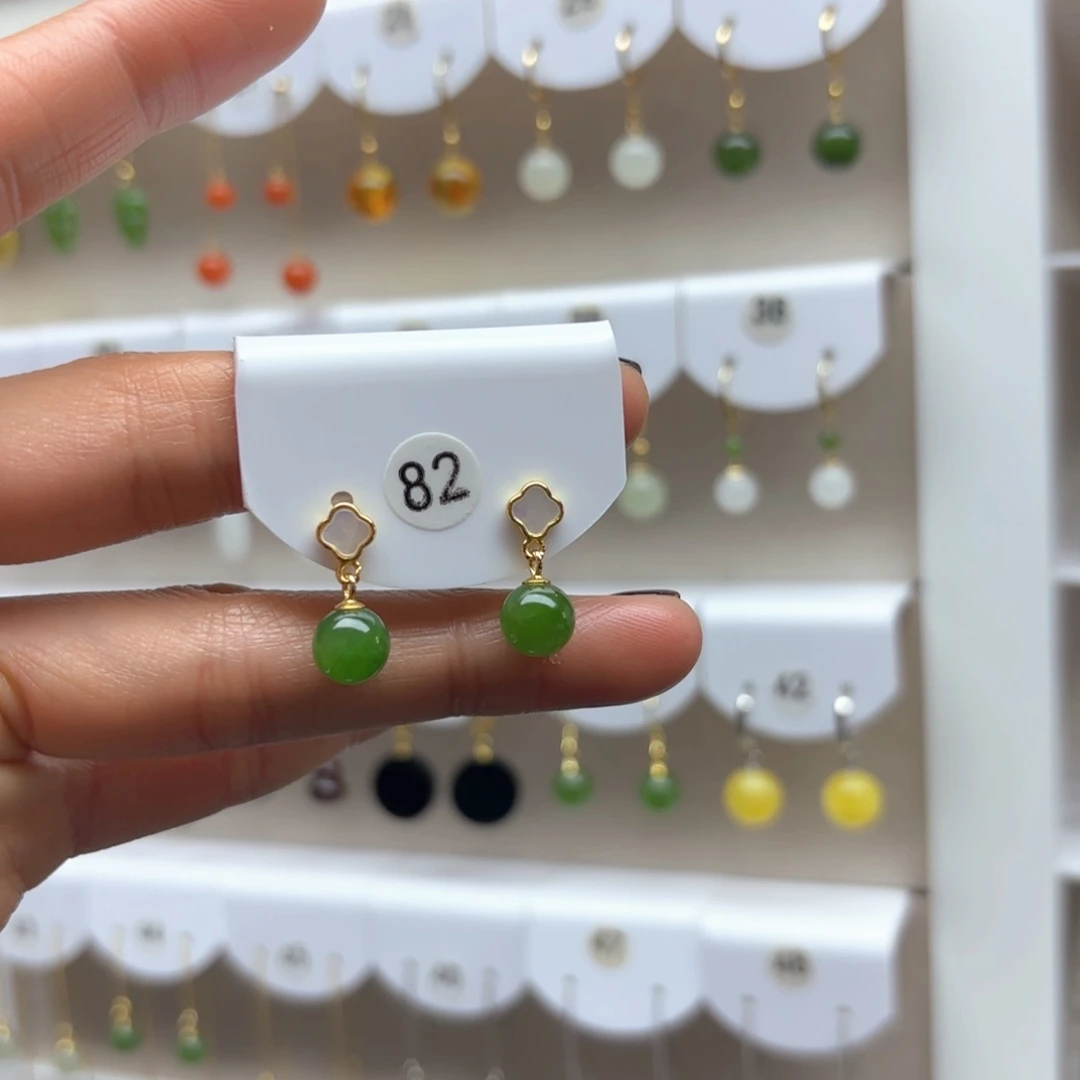 和田玉耳饰银S925镶嵌2