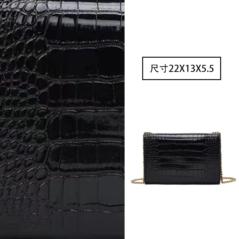 手工真皮女包 流苏鳄压纹黑金链条包