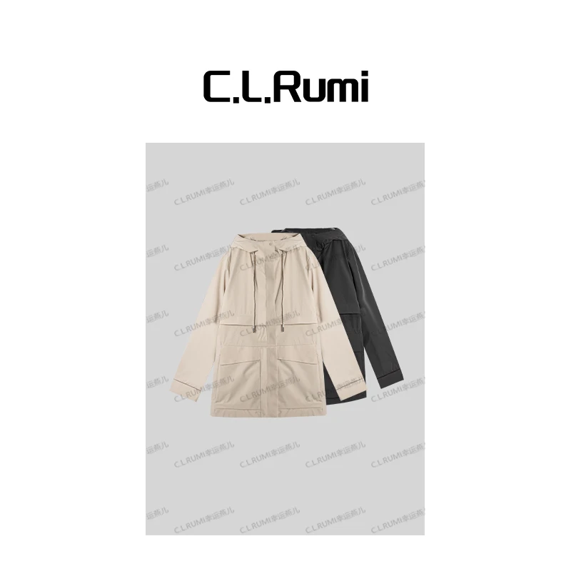【Rumi精选】“马提尼”25秋冬简约宽松抽绳百搭连帽棉服外套7245wt