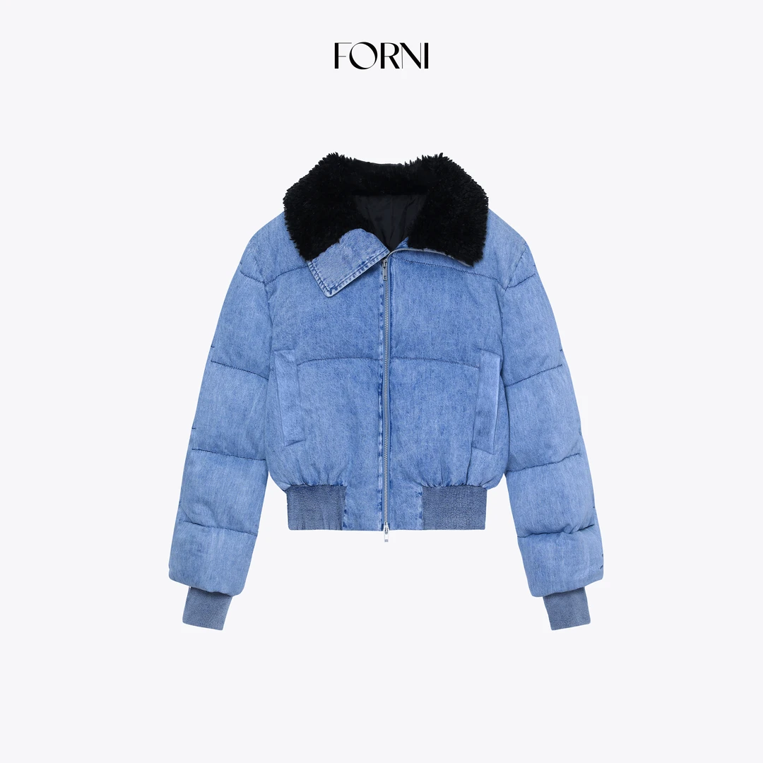 FORNI Jennie感牛仔棉衣 新疆棉牛仔大毛领短款夹棉面包服外套