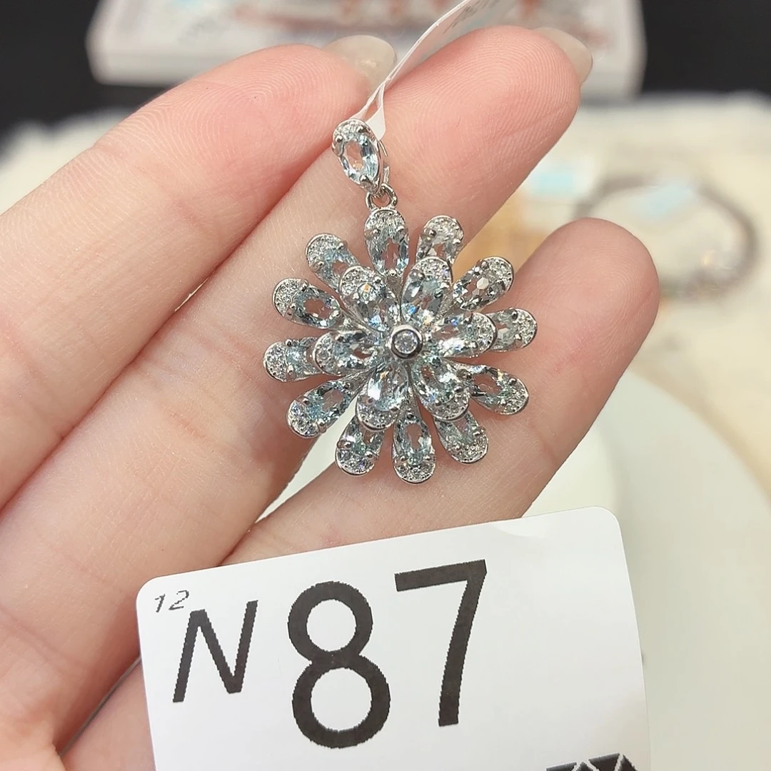 银S925镶嵌颈饰海蓝宝石