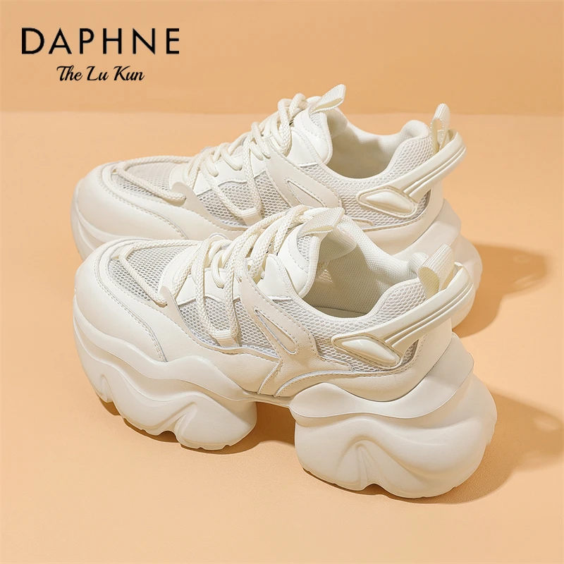 达芙妮老爹鞋女款2025新款夏季单网面透气薄款厚底增高休闲运动鞋