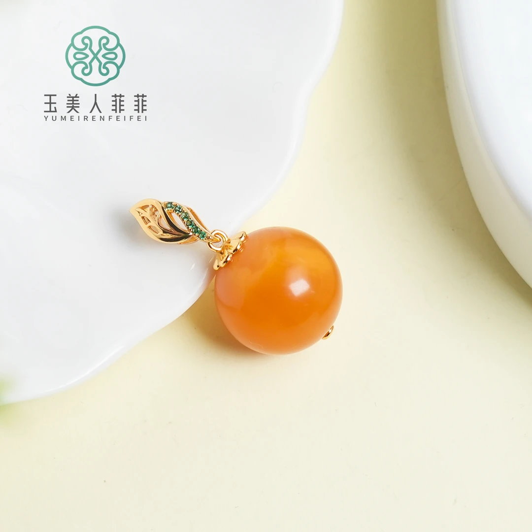 玉珍宝珠宝#蜜蜡吊坠-圆珠约30*15mm-多样性发一赠链