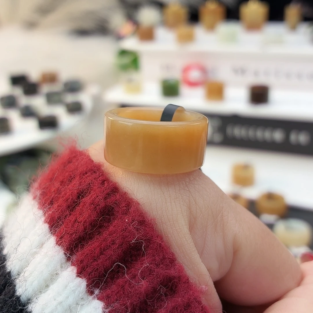和田玉（糖玉）未镶嵌戒指i63奶茶糖原切17.2mm