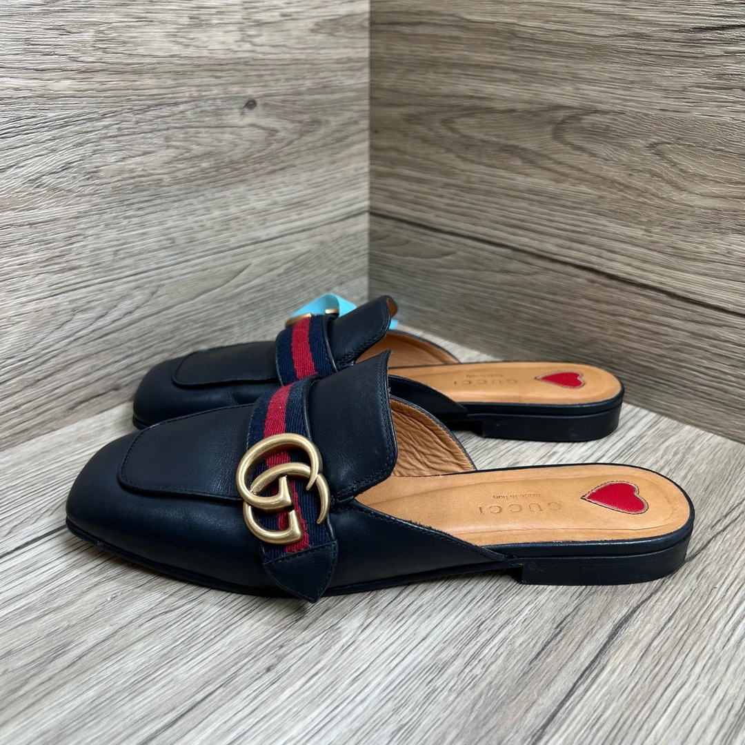 95新 GUCCI/古驰 Princetown 条纹双G穆勒半拖 35码
