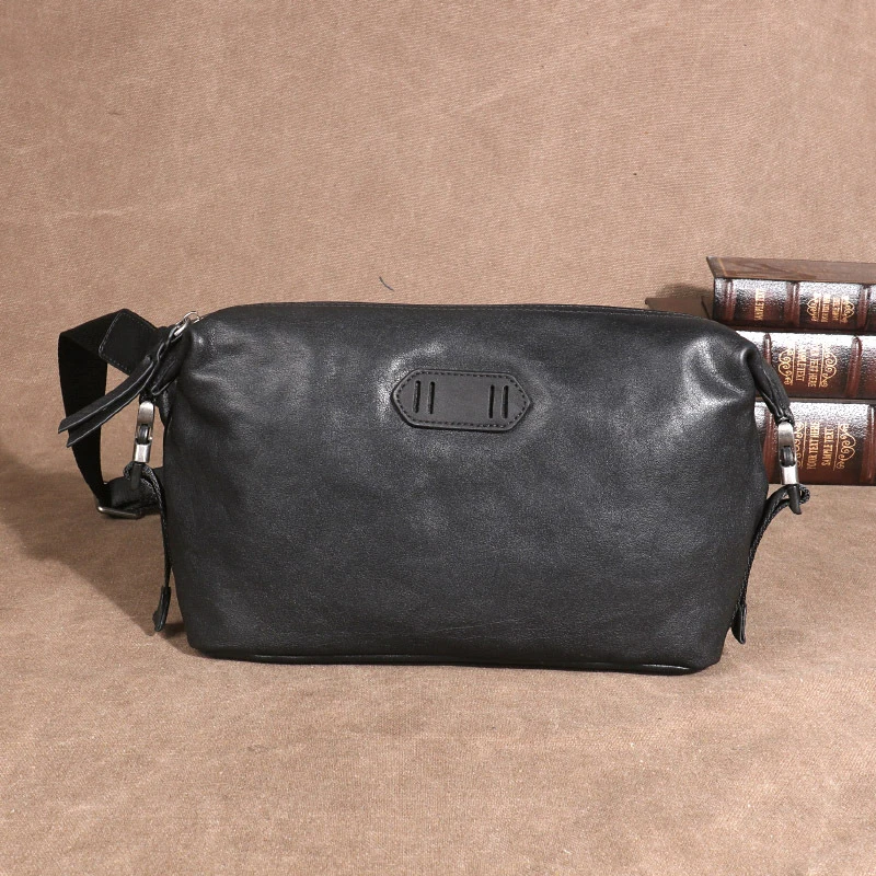 通勤风软面男士单肩包男士斜挎包百搭复古慵懒风真皮休闲男士包