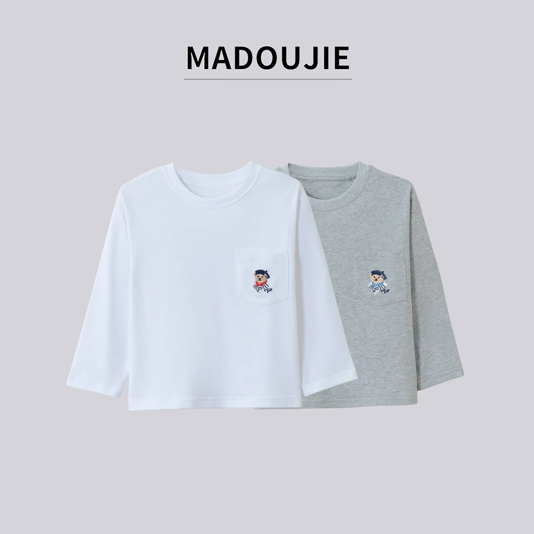 麻豆街【小熊T恤】2025春季童装新款儿童圆领休闲轻柔上衣MD30