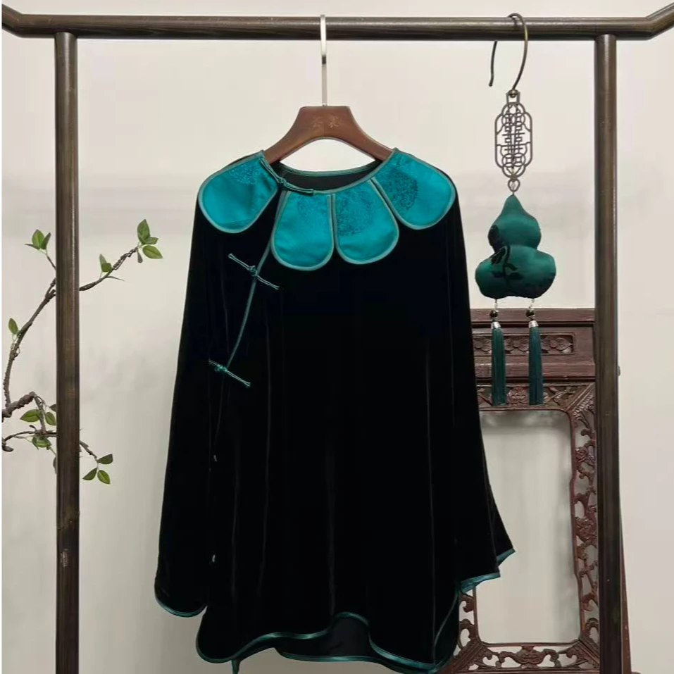 【囍棠】云肩拼接桑蚕丝新中式上衣国风X70204