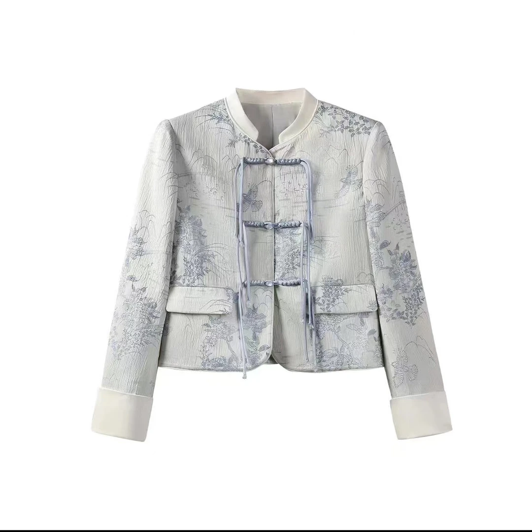 【ShawEleven】颜境女装新中式国风盘扣立领浮雕百搭外套88SS9078