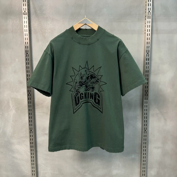 美式重磅LIXIN2025夏季宽松圆领短袖印花做旧破洞休闲半袖情侣T恤