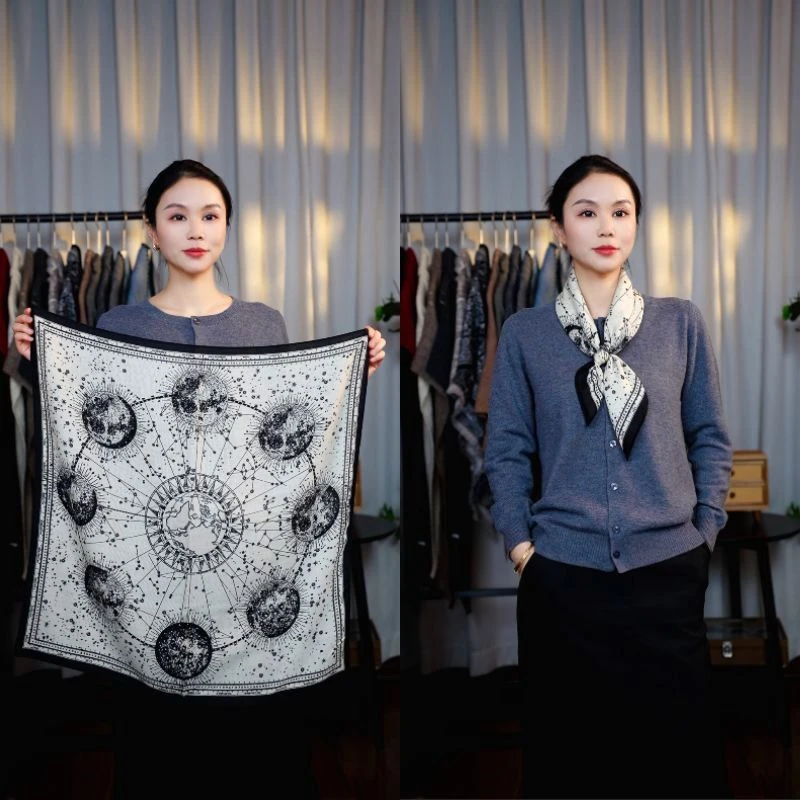 【星球】65*65时尚丝绒棉方巾早秋冬季百搭新款保暖丝巾女士围巾