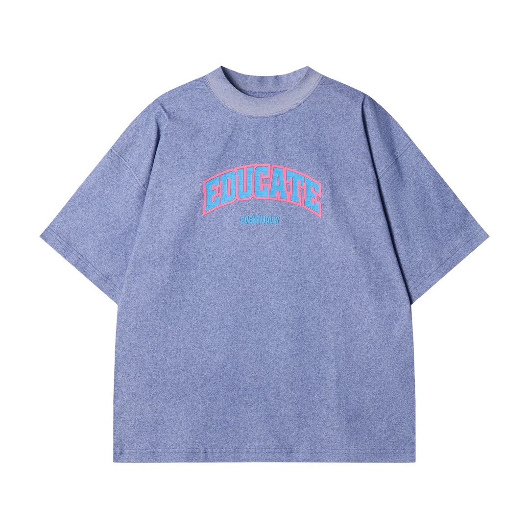 夏季高级感新款潮牌扎染印花字母圆领短袖T恤休闲情侣复古上衣