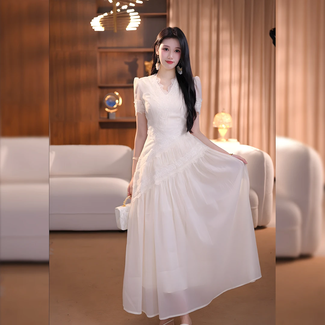【俊俊】胧杏绾纱法式夏季轻奢减龄连衣裙裙子静奢蕾丝显瘦温婉风