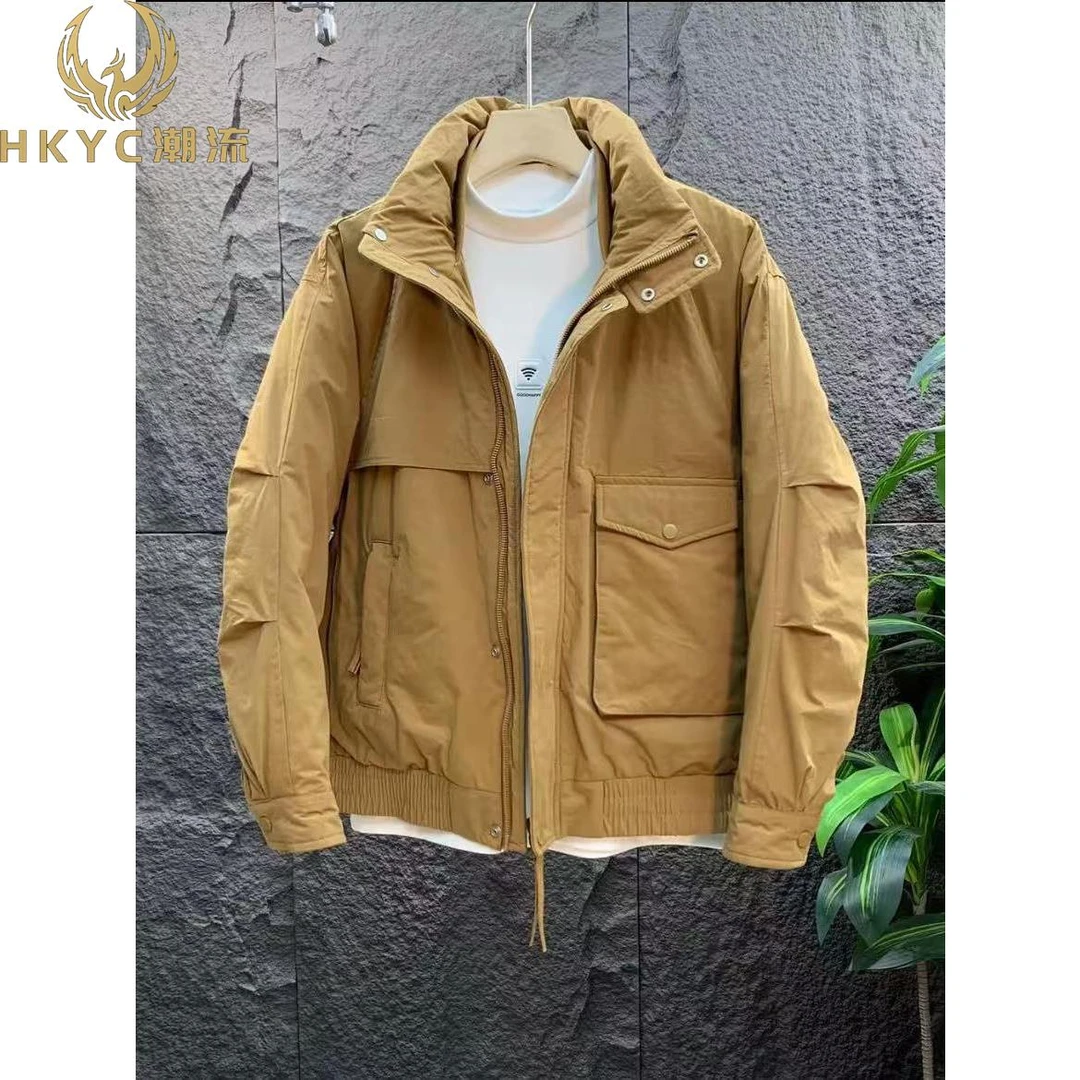HKYC冬季新款工装立领羽绒服男多口袋加绒外套轻薄宽松羽绒夹克
