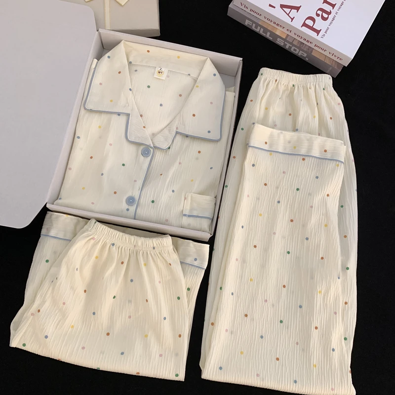 【奶茶啵啵】春夏季三件套睡衣女短袖短裤长裤可爱学生卡通家居服