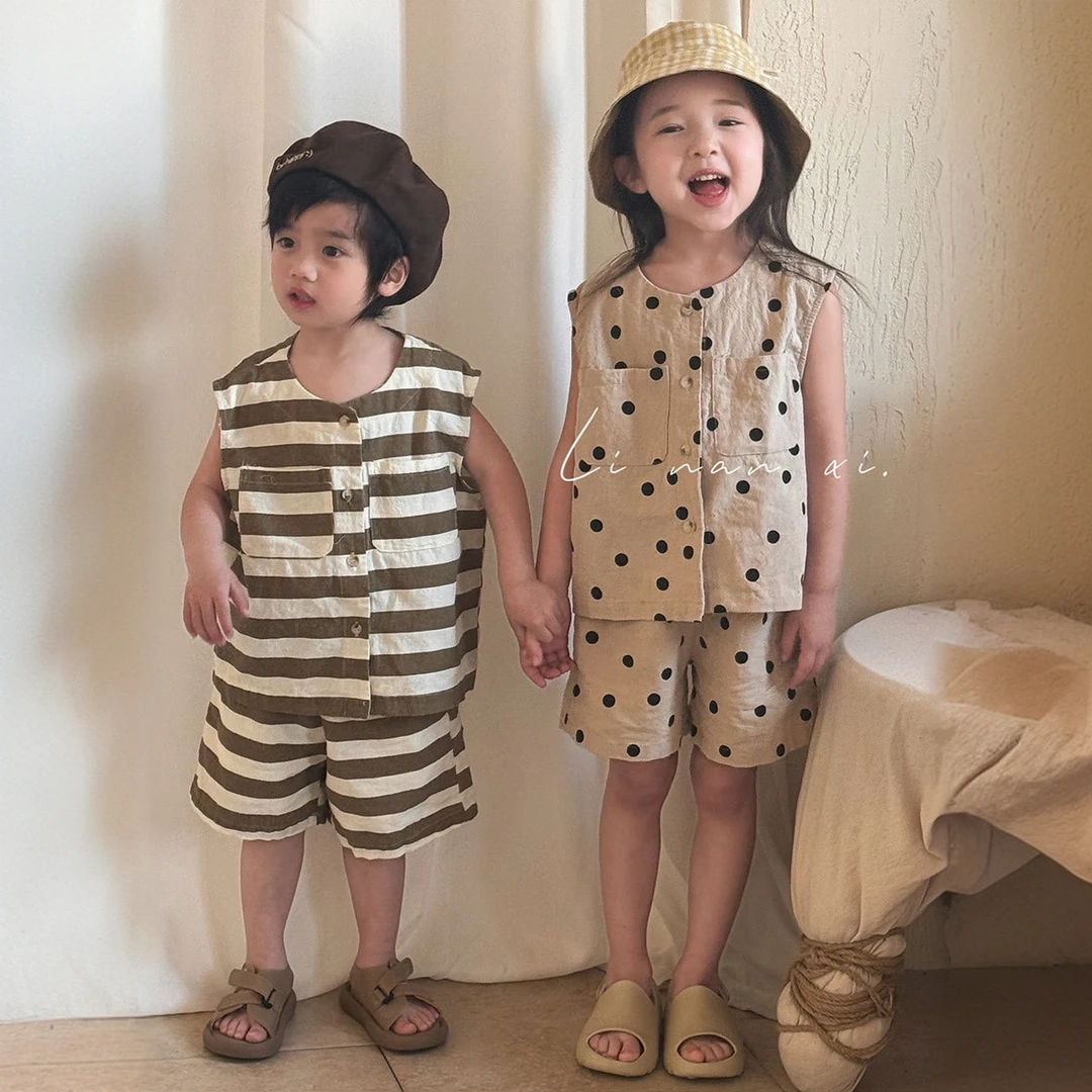 2025年夏季新款短裤无袖马甲两件套儿童套装批发韩版中小童时髦潮