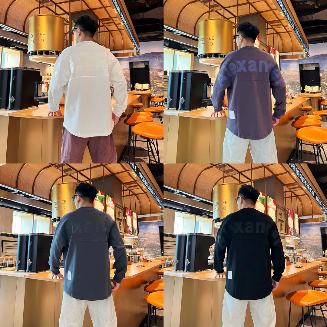 秋季新款百搭休闲简约时尚潮流ins圆领宽松美式纯色长袖落肩T恤