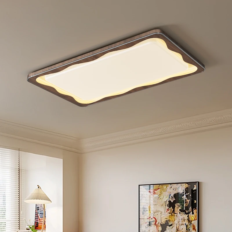 中古风胡桃木色客厅吸顶灯大气护眼新款复古方块组合客厅主灯中式