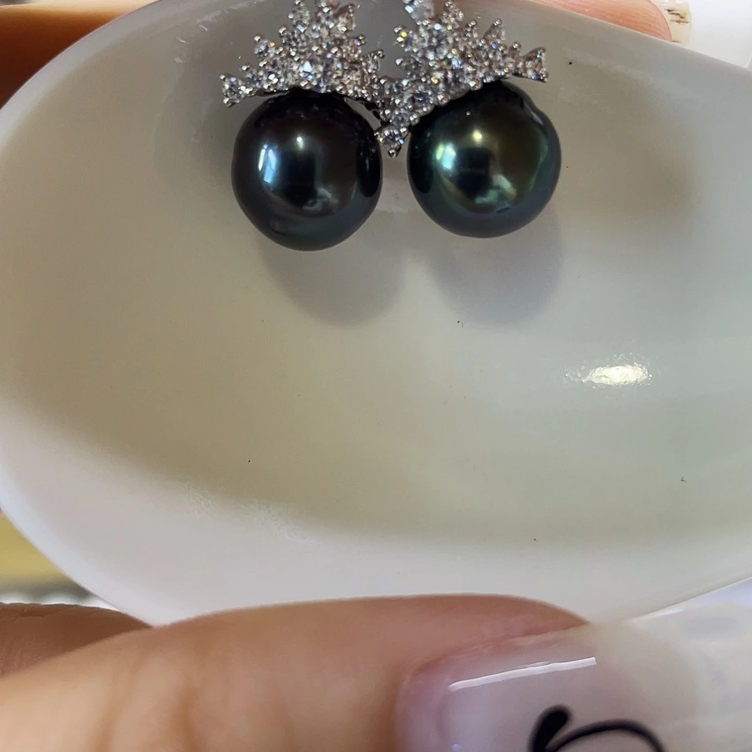 银S925镶嵌海水珍珠耳饰