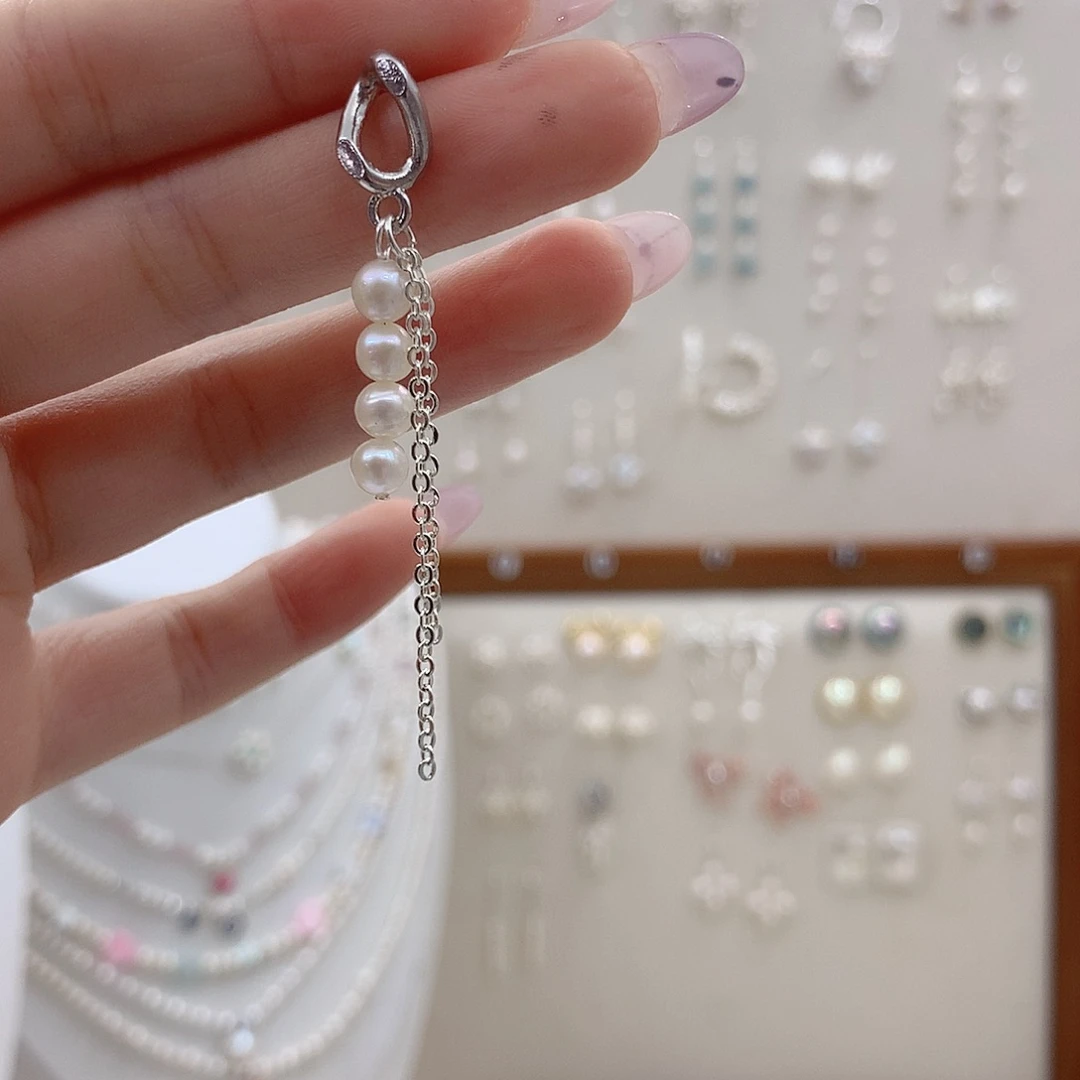 银S925镶嵌耳饰淡水珍珠