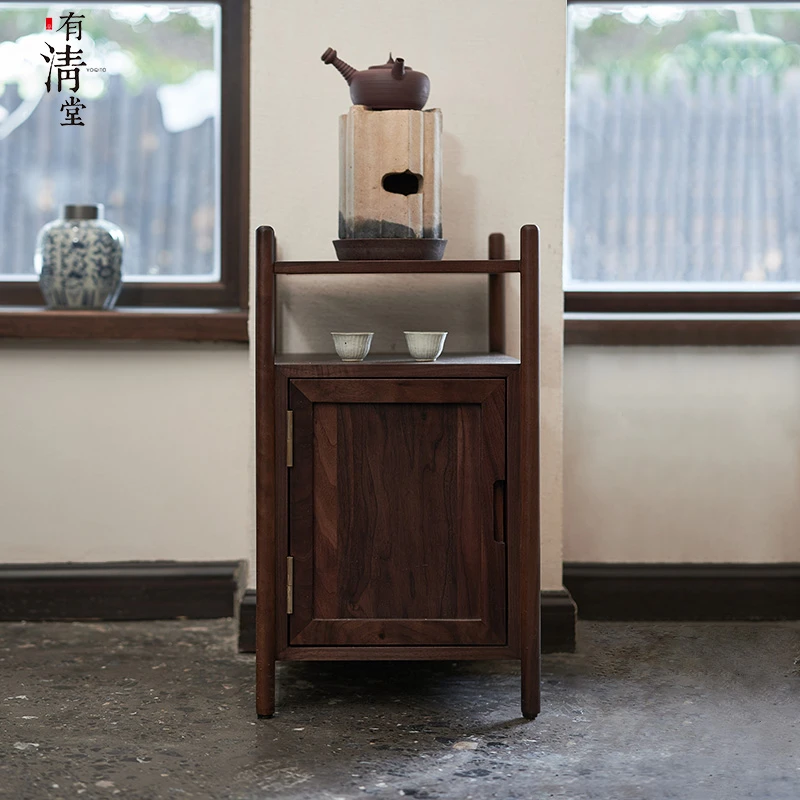 有清堂禅意新中式黑胡桃茶棚柜边柜茶水柜实木茶叶柜茶具展示柜