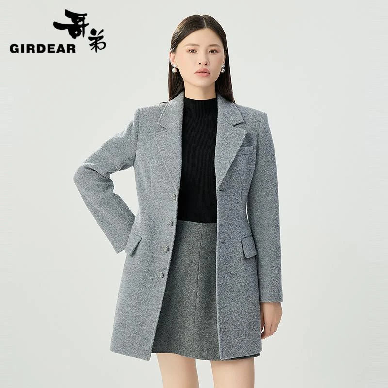 GIRDEAR/哥弟秋冬新款静奢款修身中长收腰西装式毛料外套 1400794
