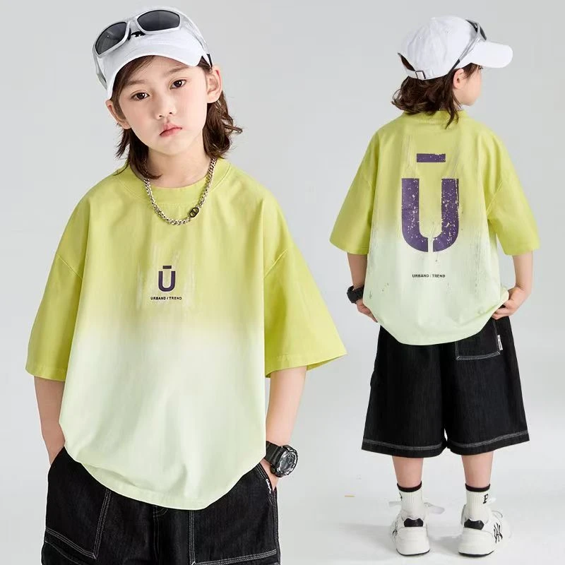 【耀选专属】吊染短袖2025新款休闲夏中大童撞色上衣潮T半袖9162