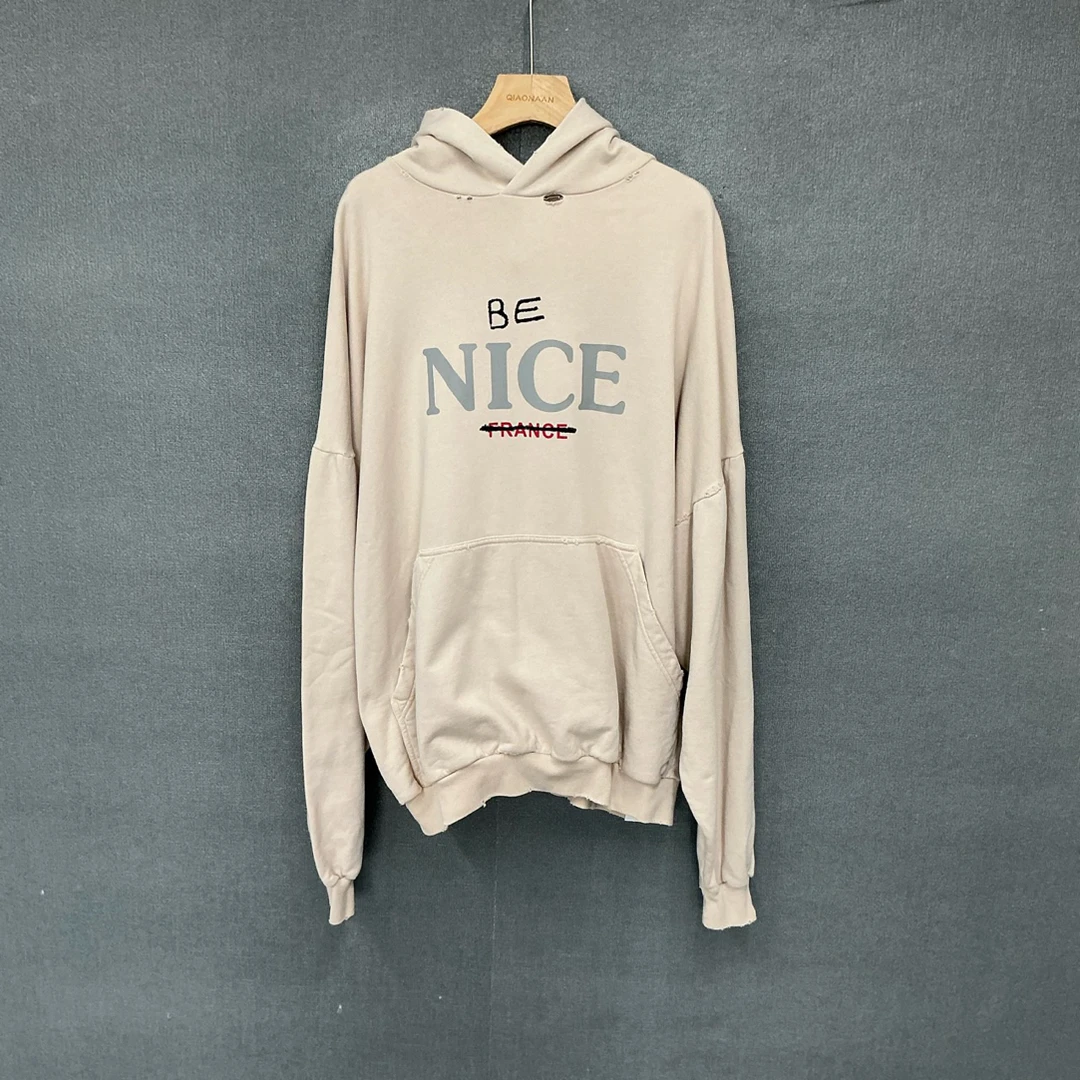 95新 Balenciaga/巴黎世家 NICE印花破坏帽衫卫衣 1码/0664