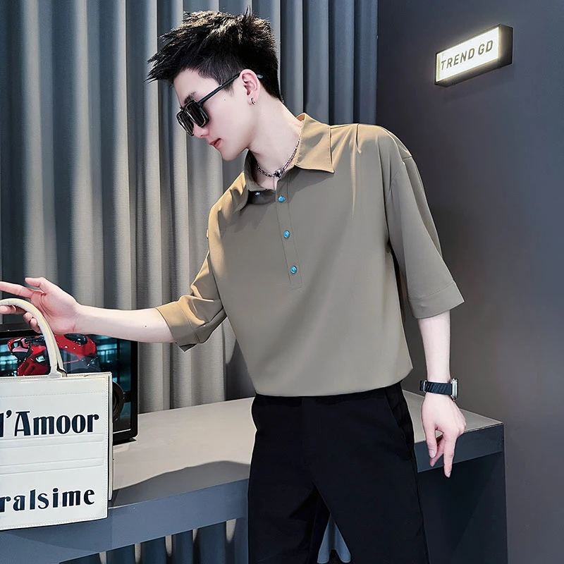 夏季男士潮流冰丝短袖衬衫2025新款爆款男装半袖薄款衬衣男款上衣