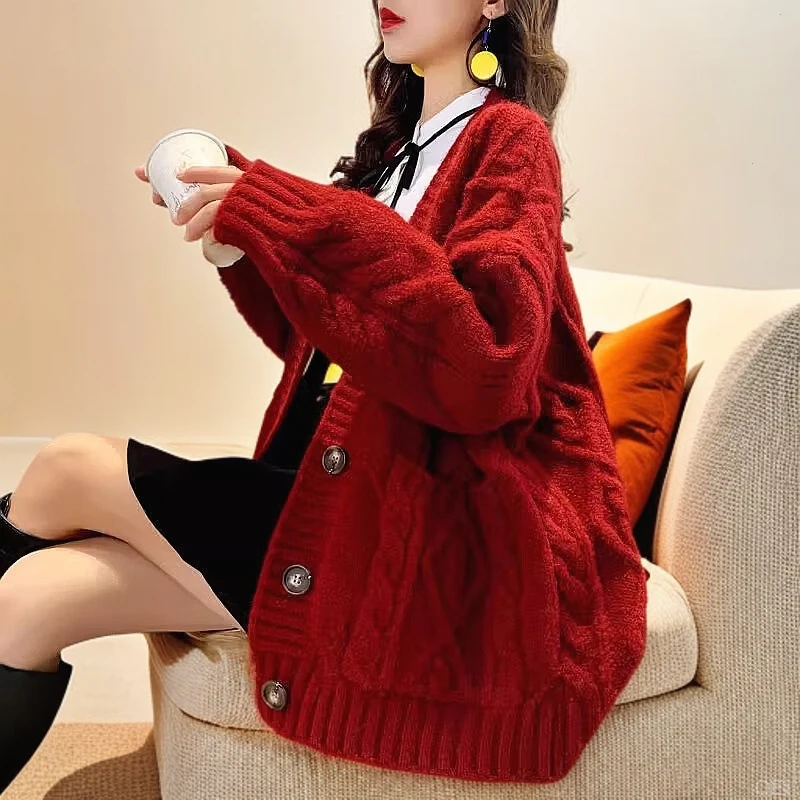 2025春春秋长袖宽松百搭外搭慵懒风显瘦针织开衫毛衣洋气外穿女潮
