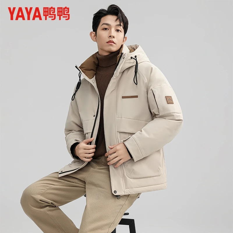 YAYA/鸭鸭羽绒服男休闲工装连帽冬季时尚百搭保暖外套YE4B007892D