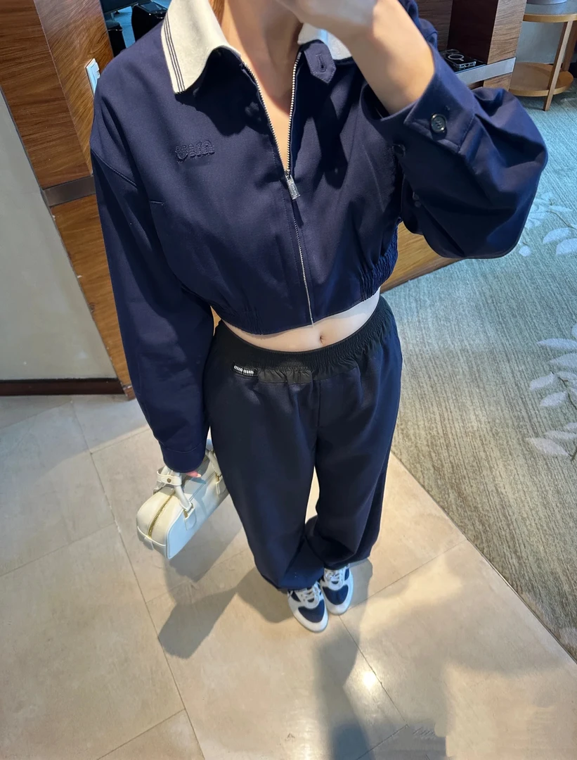 欧韩精品25新款短款棒球飞行藏青色夹克短裙半身裙套装休闲百搭