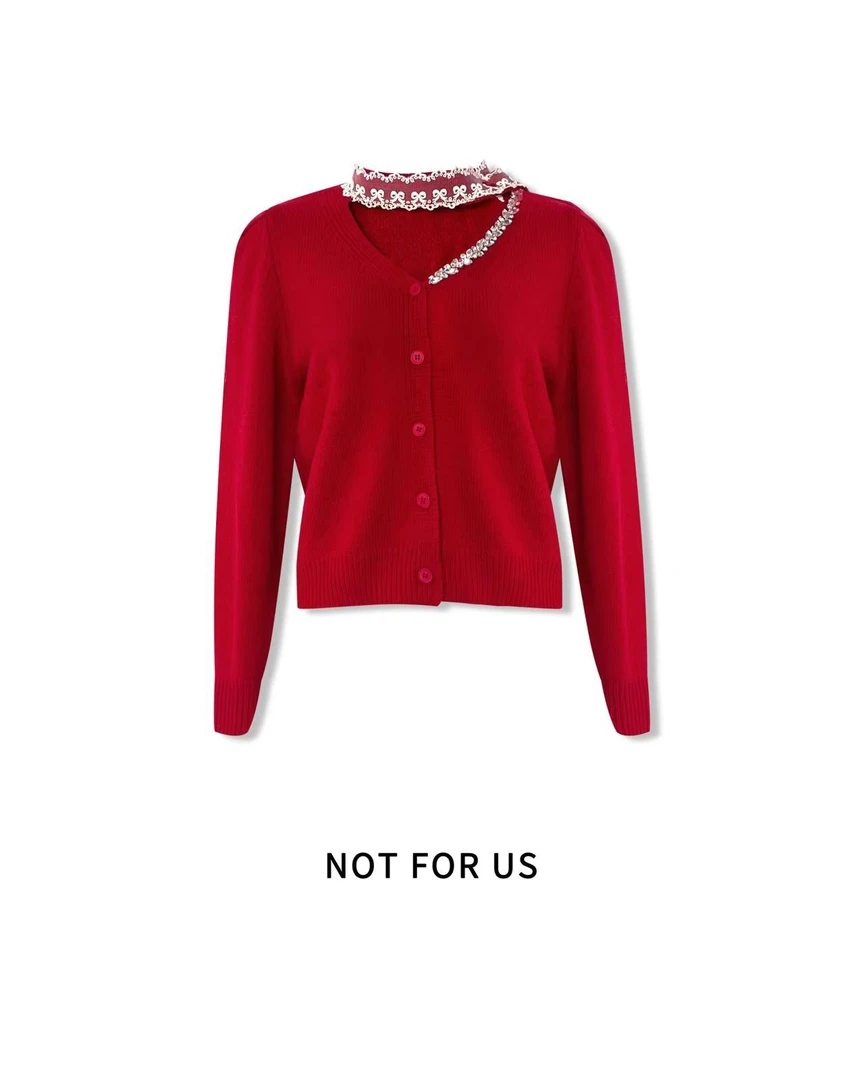NOT FOR US25SS圣诞红色钻饰蕾丝vl上衣