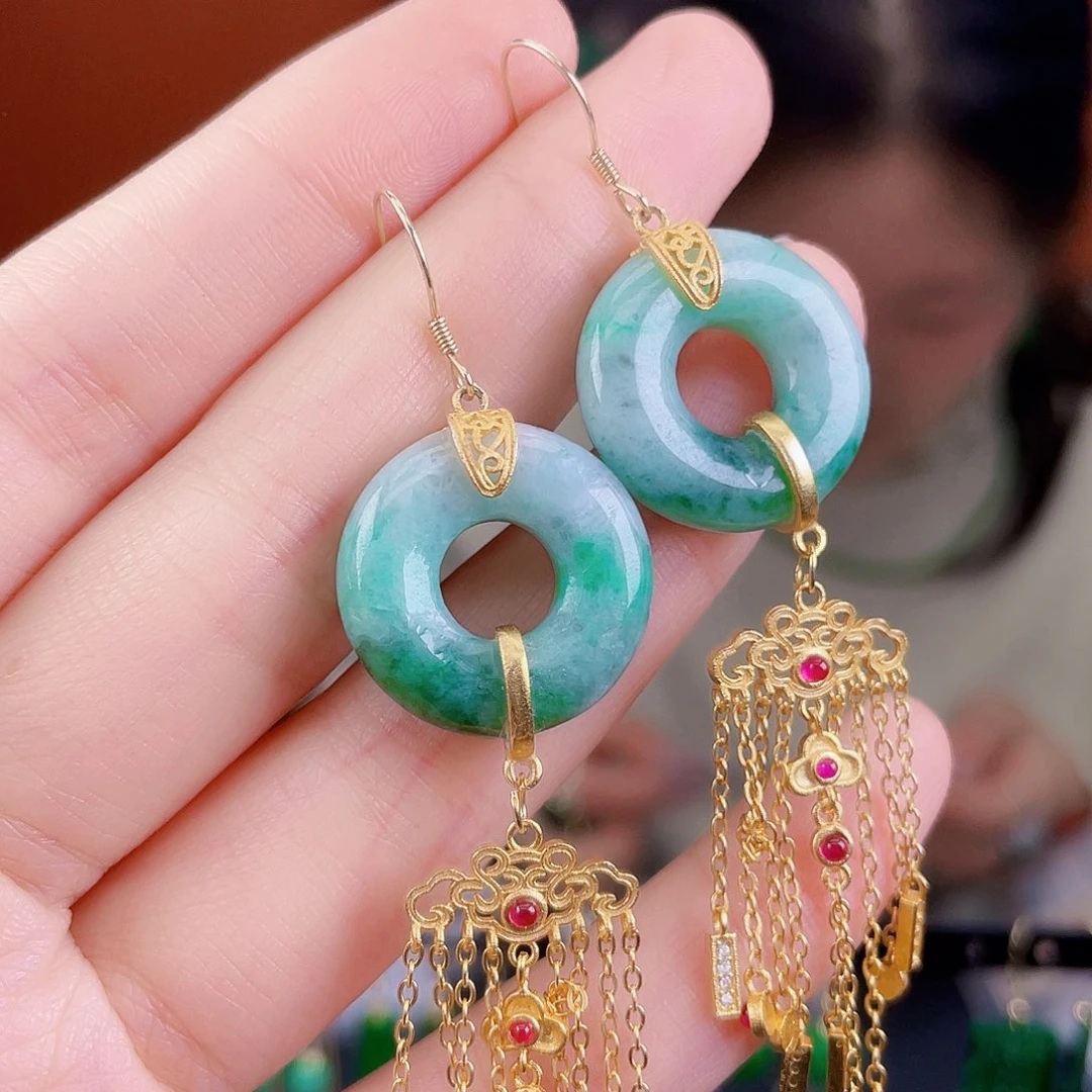 翡翠银S925镶嵌耳饰