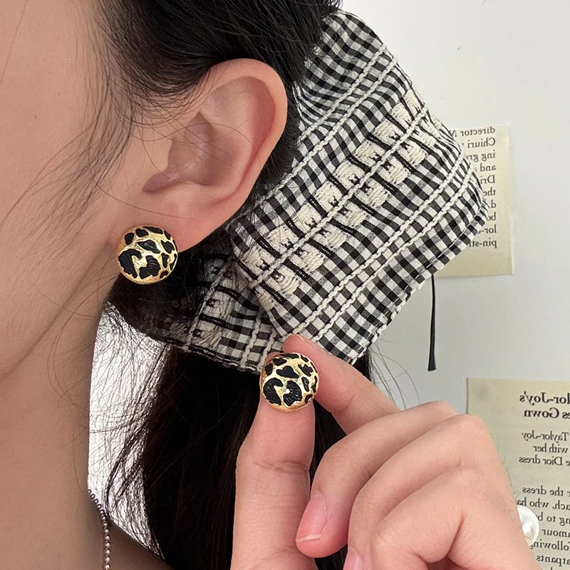 925银耳饰 复古金色豹纹耳钉新款气质时尚高级耳环小众设计配饰