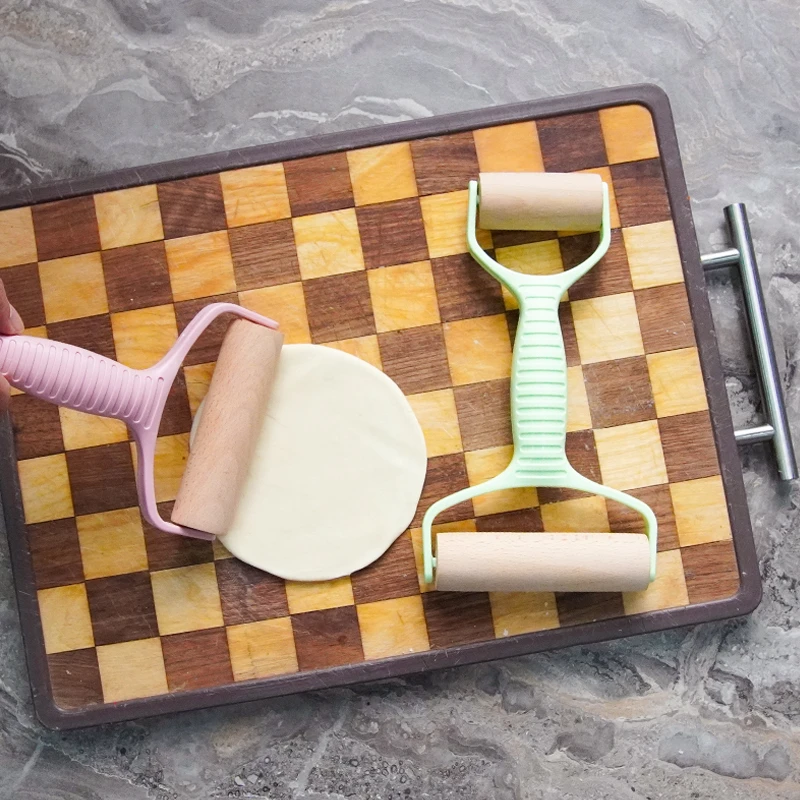 【俞文】面食双头滚轮擀面杖网格拉网刀面皮器二合一多功能面粉棍用