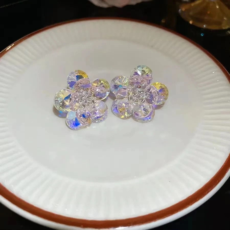 铜合金合成锆石耳饰 精致炫彩花朵彩色轻奢时尚耳饰107