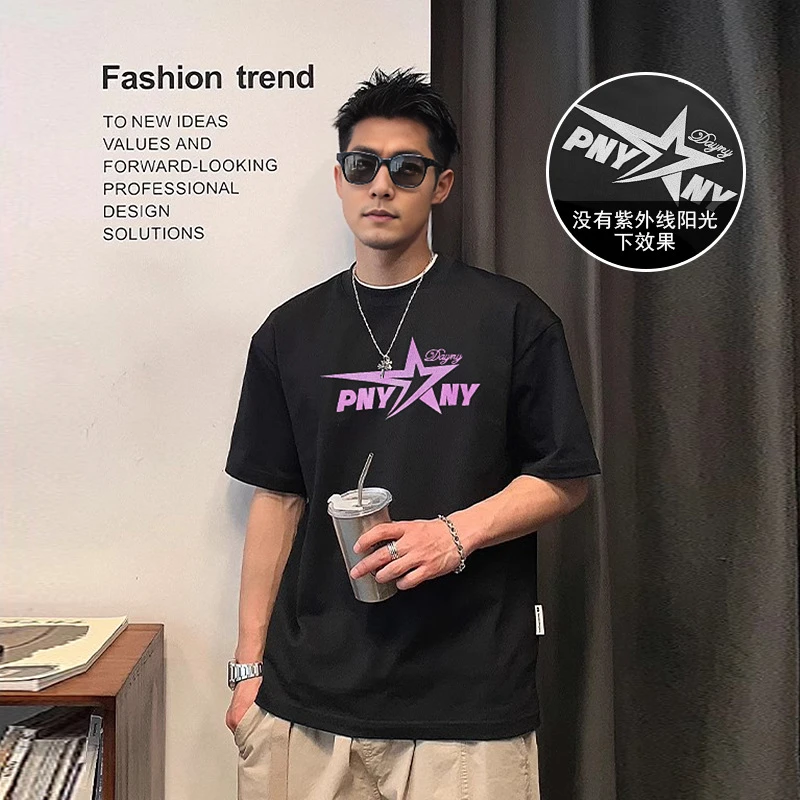 春夏新款T恤男女同款光感变色潮牌美式高街宽松圆领 oversize上衣