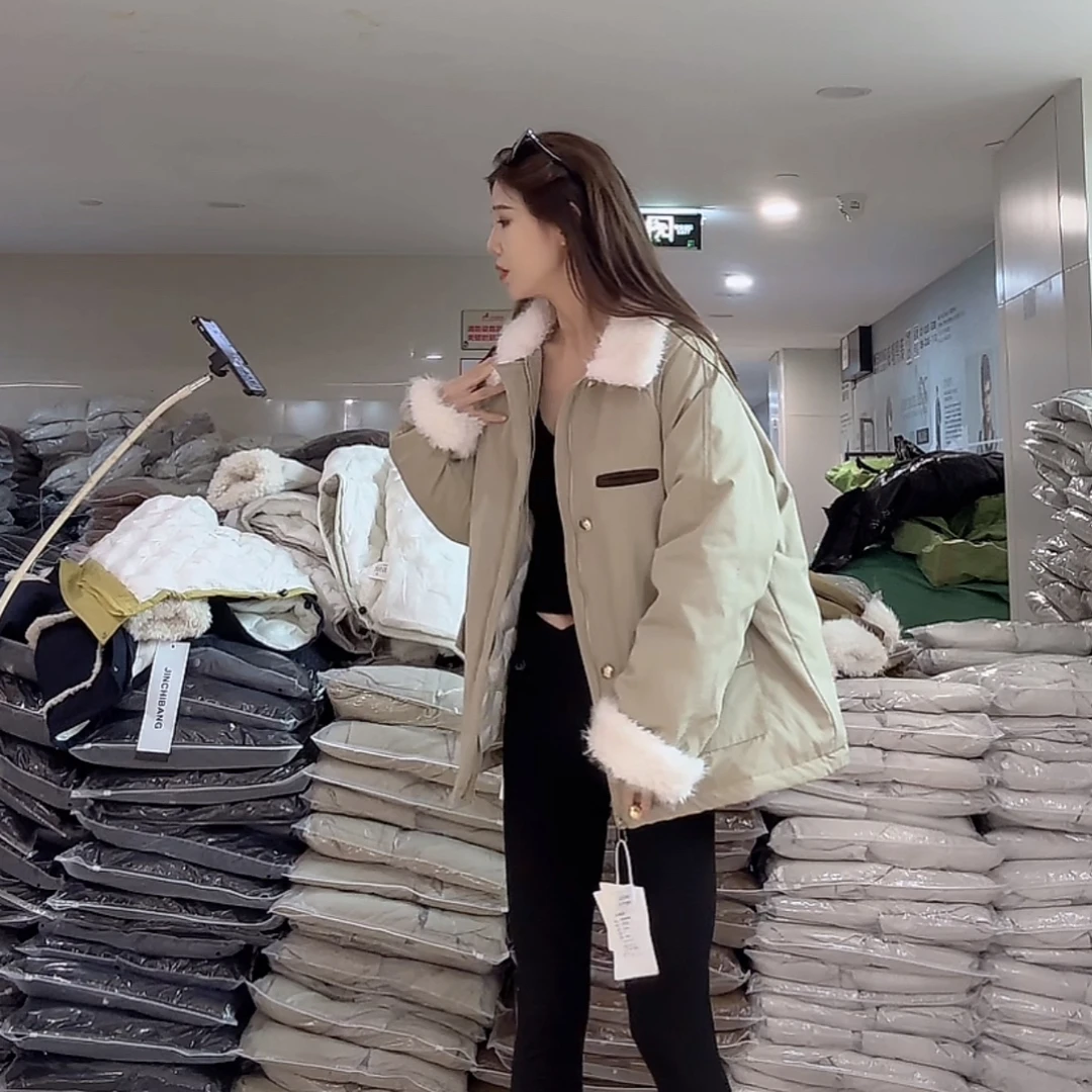 【柒汐】推荐冬季拼接拼色派克外套25252